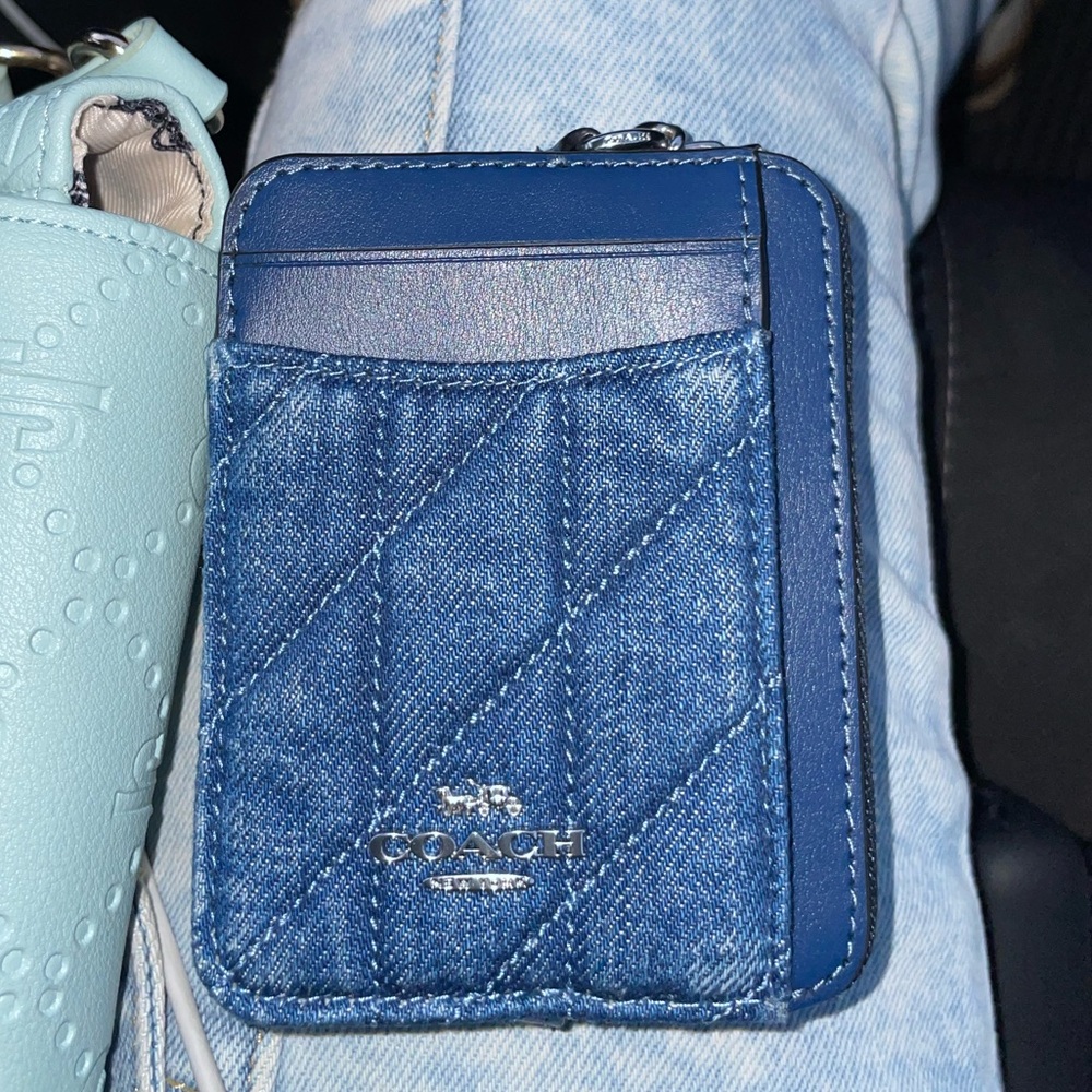 Coach Navy Denim Zip Card Holder